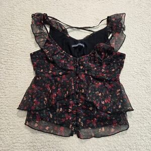 A & F Floral Print Ruffle Crop Top Blouse XS Feminine Romantic Cottagecore